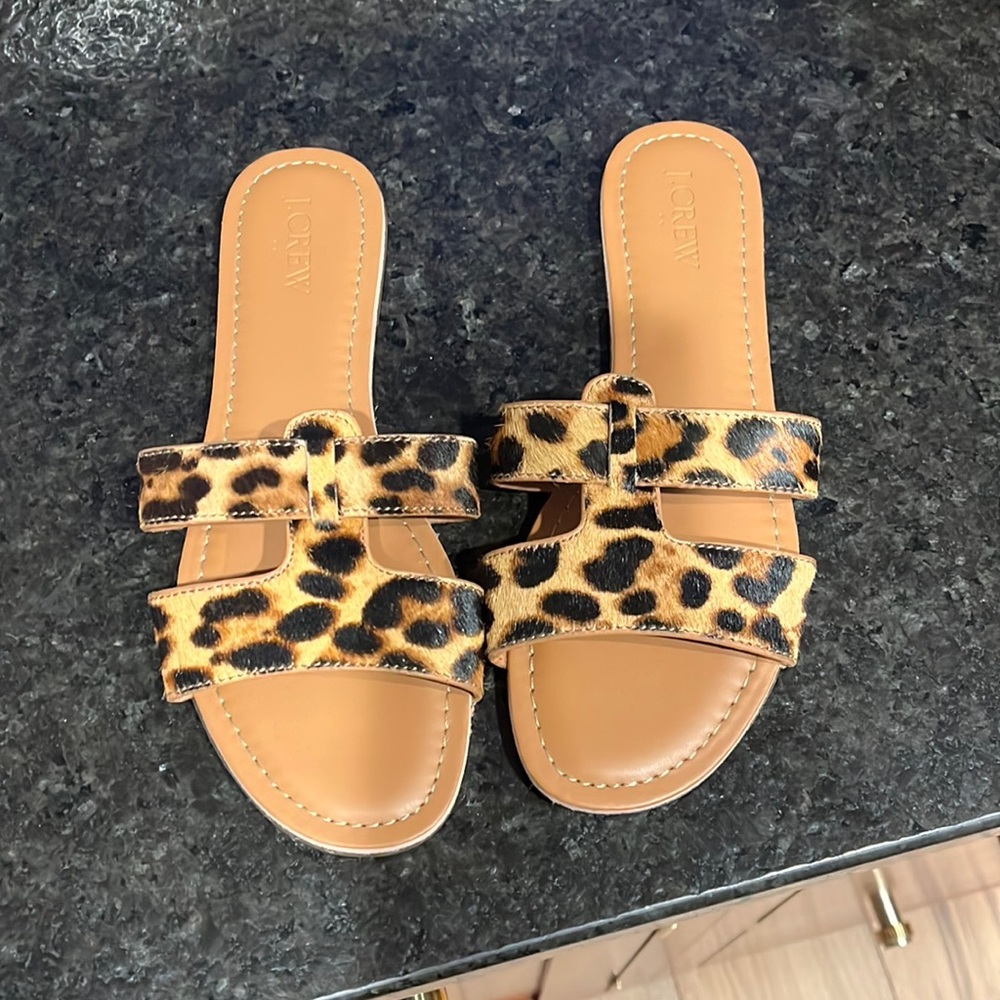 J. crew calf hair beachside slides